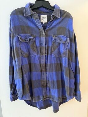 aerie Purple & Gray Striped Button-Up Fleece Shirt